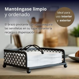U Chef Servilletero de Metal, servilleteros para mesa, Servilleteros para Mesa Elegantes, Servilletero de Papel Plano con Brazo Dispensador, Cesta cuadrada de metal para servilletas de cena