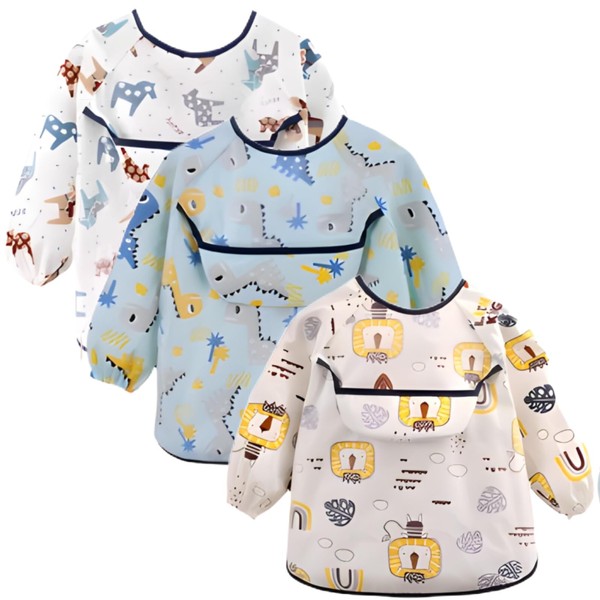 Fishlead Baberos para Bebes, 3 Piezas Babero Mangas Larga, Baberos