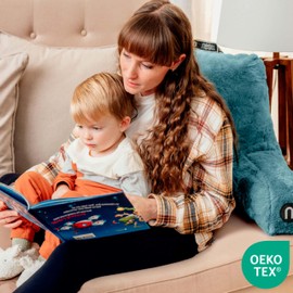 Nestl Fur Reading Pillow, Stylish Back Pillow for Bed Sitting Up, Faux Fur Bed Chair Pillow with Arms, Reading Pillows for Sitting in Bed Adult & Kids, Back Support Pillow for Bed Rest - Stone Blue