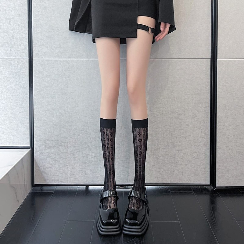 eigenn Women's Full Lace High Socks, Patterned, Junior Socks, Openwork,