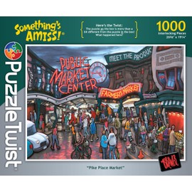 PuzzleTwist - Pike Place Market - 1000 Piece Jigsaw Puzzle, Something's Amiss! Series, Unique Challenging Fun for Adults Family Teens, Made in USA