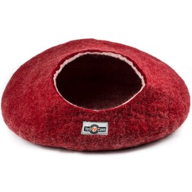 Yeti Pet Cave Pet Bed for Cats and Small Dogs, 100% New Zealand Wool, Red