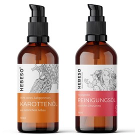 Organic Carrot Oil & Rejuvenating Cleansing Oil Set - 100 ml x 2 | For Visible, Natural Tan & Gentle, Effective Cleansing | With Vitamin E, 5 Nourishing Oils & UV Protection