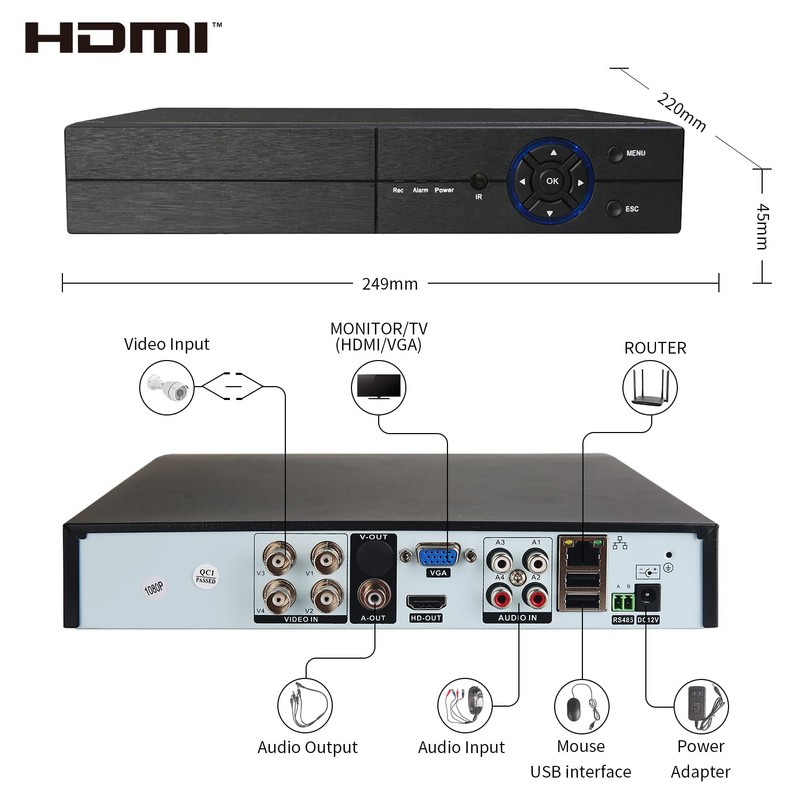 Eversecu 4Ch Home Security Camera System, 1080P DVR & 4pcs