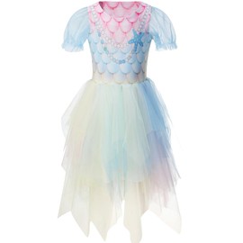JQGBBOX mermaid dress,mermaid costume for girls,Short-sleeved tulle dress,Colorful dresses for girls