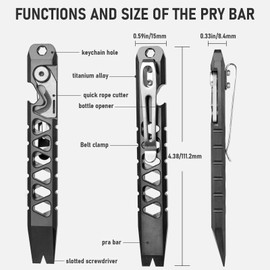 TISUR Titanium EDC Pry Bar, Keychain Pry Bar Multitool With Bottle Opener, Pocket Small Crowbar for Men Outdoor