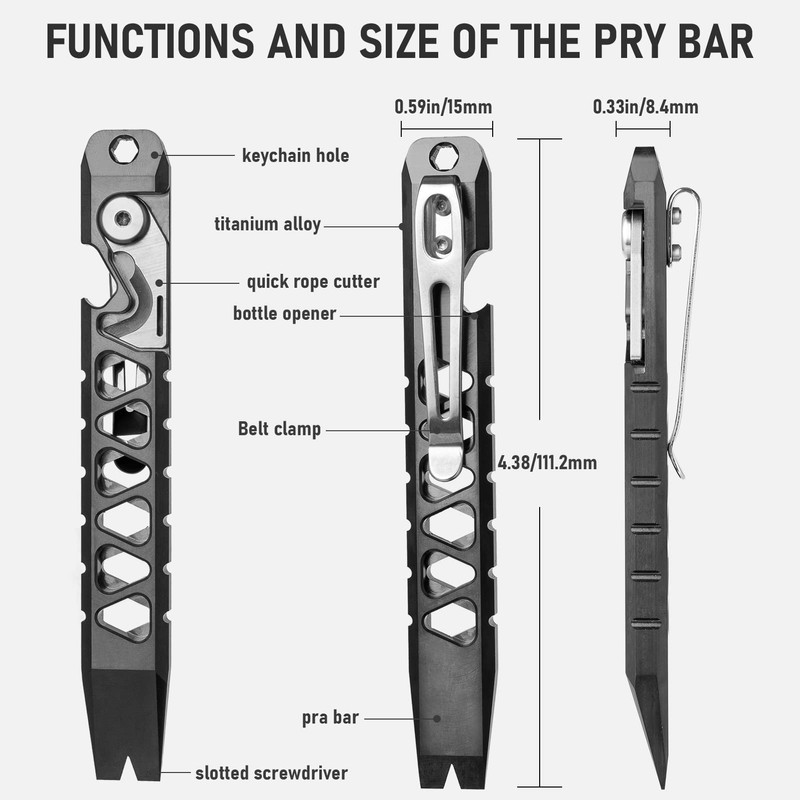 TISUR Titanium EDC Pry Bar, Keychain Pry Bar Multitool With