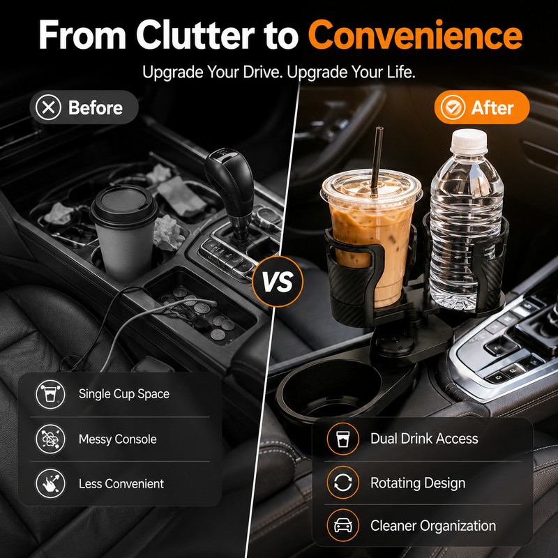360° Rotating Dual Car Cup Holder Organizer for Center Console