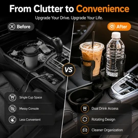 360° Rotating Dual Car Cup Holder Organizer for Center Console – Space-Saving Beverage & Storage Rack for Daily Driving