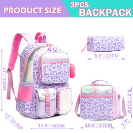 Meetbelify Backpack for Girls School Backpack Aesthetic Backpack with Lunch Box for Elementary Student Teen Girls Cute School Bag Kids Bookbag for Girls 8-10 Purple Love