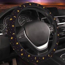 GEHGXF Sun Moon Star Steering Wheel Cover Anti-Slip Car Accessories Absorbing Sweat Breathable Steering Wheel Protector for Men Women Girls Universal 15 Inch Car Interior Decor