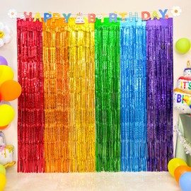 4 Pack Large Rainbow Foil Fringe Curtain-13.2x6.6ft Rainbow Tinsel Streamers Backdrop, Fuller-Effect Colorful Photo Backdrop for Birthday Decorations, Rainbow Party, Back to School, Photo Booth Props