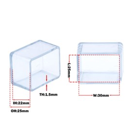 Flyshop 12 x Clear PVC Chair Leg Caps Scratch Resistant Rectangular 25mm x 30mm (1" x 1.2")