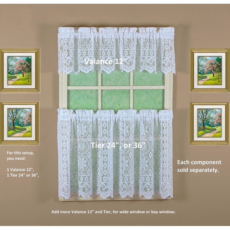 Today's Curtain Hopewell Premium Lace Tier 24", White, 58W x