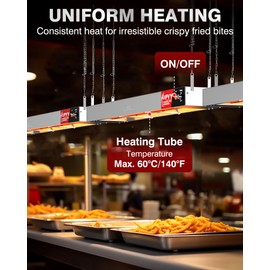 PYY 36 Inch Food Heat Lamp Strip 500W Stainless Steel Commercial Food Warmer – Hanging Electric Heater for French Fries, Churros & Buffet Service – Ideal for Restaurants & Kitchens