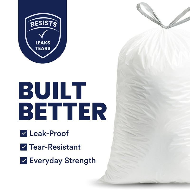 Plasticplace 13 Gallon Trash Bags 1.2 Mil White Drawstring Garbage