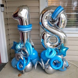 1 Number Balloons Silver 1 Balloons Number 40 Inch Number 1 Foil Mylar Balloons for 1st Birthday Anniversary Events Party