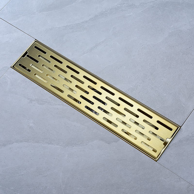 12 Inch Square Shower Linear Brushed Gold Bathroom Floor Drain