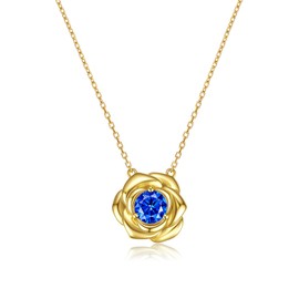 December Birthstone Necklace Rose Pendant, 14K Gold 925 Sterling Silver, Dainty Jewelry for Women Wife Girlfriend Mom Daughter, Unique Anniversary Christmas Birthday Gifts for Her, Dec Blue Tanzanite