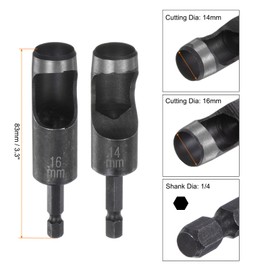 QUARKZMAN 2 Pieces 14 mm, 16 mm Leather Hollow Hole Punch, 1/4 Inch Hex Shank for Drill, Belt Hole Punch, Tool for Thick Fabrics, Leather Crafts, Work