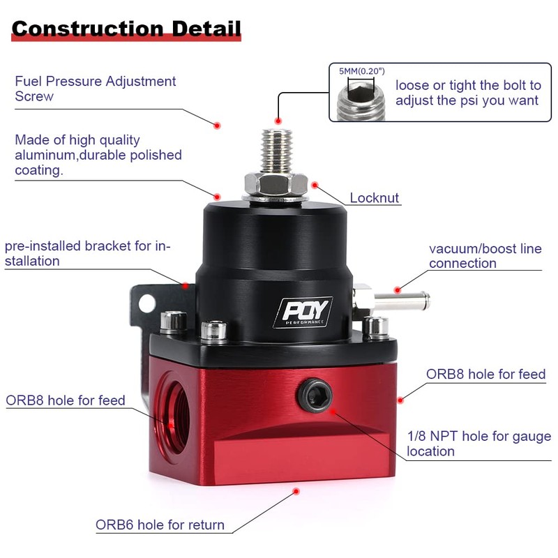 PQY Fuel Pressure Regulator AN8 Feed & AN6 Return Line