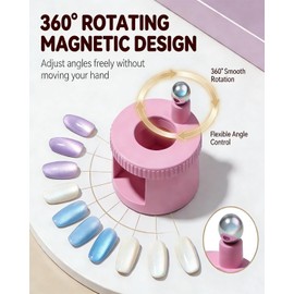 Rotating Cat Eye Magnet for Nail Polish, 8 in 1 Strong Cateye Magnetic Nail Art Tool, Beginner Friendly Uniform Round Magnetic Force Ball U Shaped Cat's Eye Set for Easily DIY Glossy Effect (White)