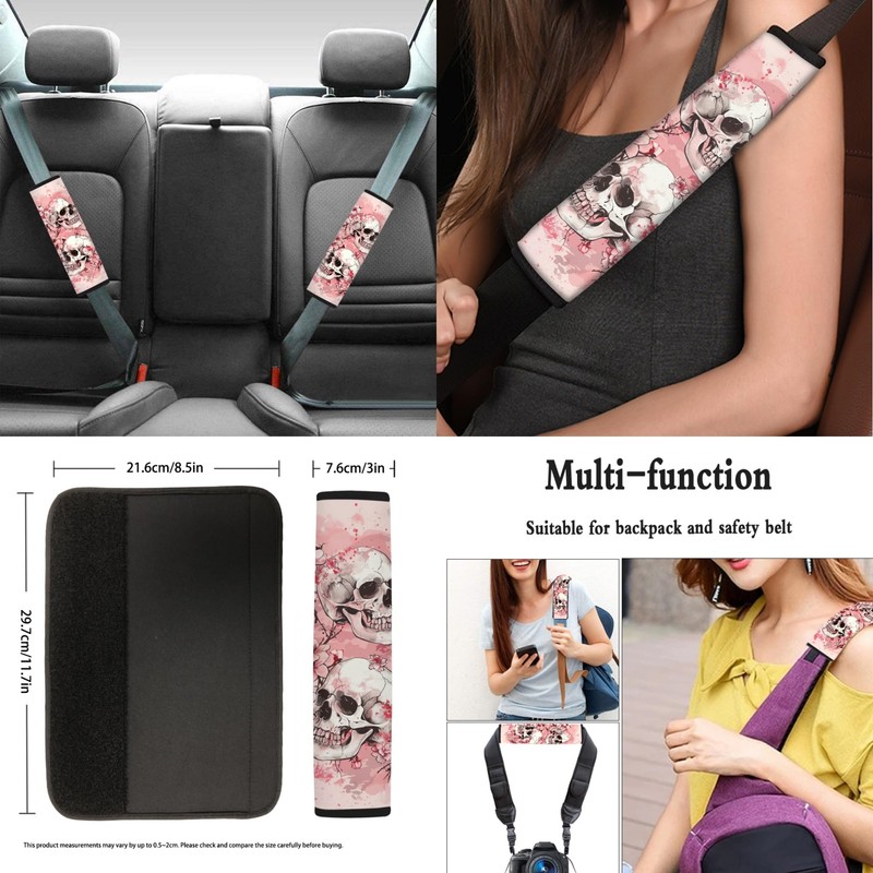 STUOARTE Skull Cherry Blossom Printed Car Seat Cover Full Set,