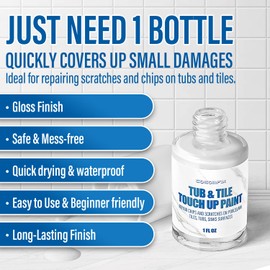 Specialty Tub and Tile Paint, High-Gloss White Tub Paint for Bathtub. Porcelain Paint for Scratches & Chips on Tubs, Tiles, Porcelain Sinks and Toilets Surfaces. Waterproof & Quick-Dry.