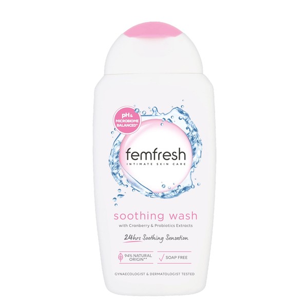 Femfresh Ultimate Care Soothing Wash - Intimate Daily Vaginal Feminine Hygiene Shower Gel Cleanser – pH Balanced, Soap Free w.Hydrating Cranberry & Probiotics Extract, Long-Lasting MULTIActif - 250 ml