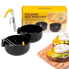 LSYZHX 2 Pack Stainless Steel Egg Poacher, Non-Stick Egg Poacher Pan, Hang Egg Boile for Poached Eggs (2 Pcs Black)