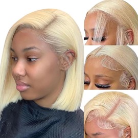 Geomone Blonde Bob Wig Human Hair 10 Inch 613 Bob Wig Human Hair 13x6 Pre Plucked With Baby Hair Bob Wigs For Women 180 Density Lightweight and Low Maintenance Hair Wig Not Easy To Tangle Or Shed
