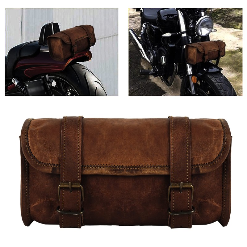 Genuine Goat Leather Vintage Motorcycle 2 Strap Buckle Closure Tool