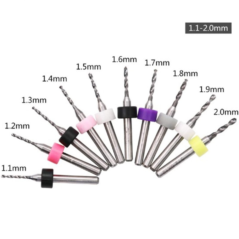 Michear 10Pcs Micro Drill Bits Set Diameter 0.1mm to 3.0mm