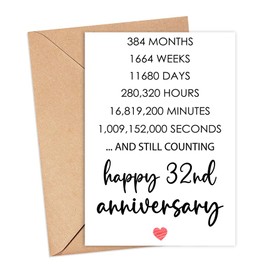 CarolineDesign Happy 32Nd Anniversary Card, Valentines Day Card, 32 Years Together Anniversary, Wedding Anniversary Card Gifts, Idea For Her, Wife, Him, Husband, Boyfriend, Girlfriend