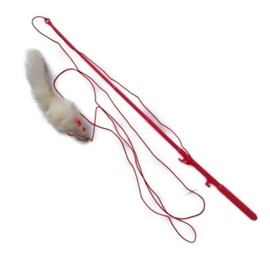 Kats'N Us Cat Fishing Pole Wand with Real Rabbit Fur Mouse Toy - Interactive, Durable Rattle Mouse Cat Toy, Design for Indoor Cats, Natural Gray
