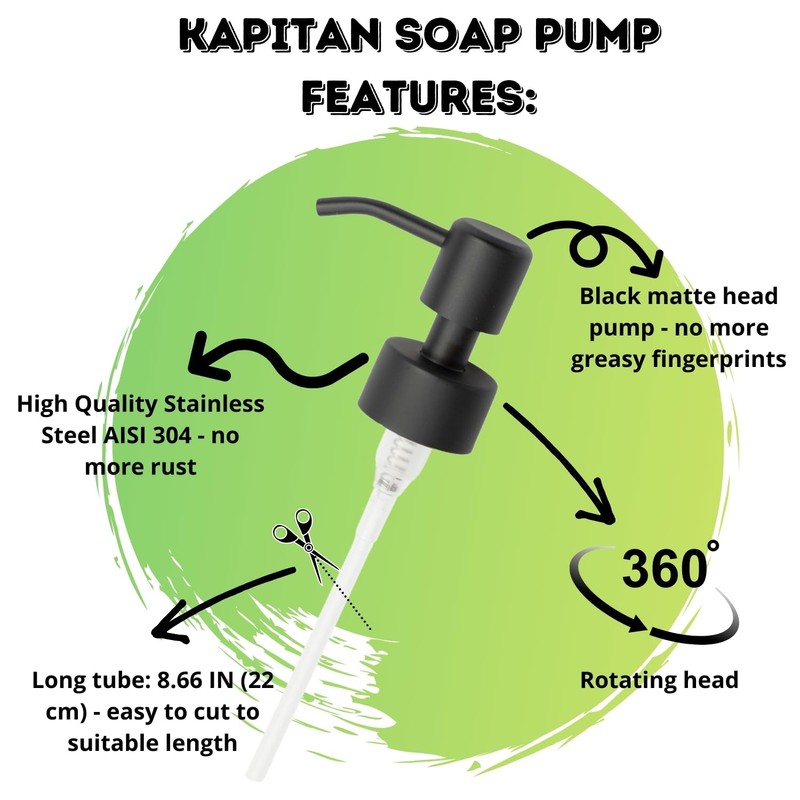 Kapitan Soap Dispenser Pump Replacement Head Black Spare Stainless Steel