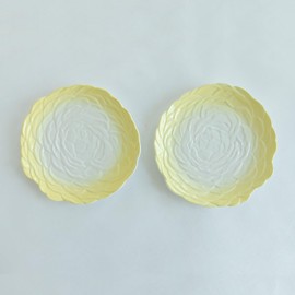 DELIGHTS GALORE 2 Pack Ceramic Dinner Plates - Floral lines Design, 8" Diameter, Microwave & Dishwasher Safe，Suitable for daily use kitchen dinnerware - Yellow