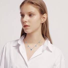 PEIMKO Blue Crystal Butterfly Necklace 925 Sterling Silver 5 Little Butterflies Necklace Jewelry Gift for Women