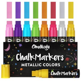 Metallic Chalk Markers (8 Pack) Liquid Chalk Pens for Blackboards, Chalkboard, Bistro Menu, Window Markers for Cars - Wet Wipe Erasable - 15mm Jumbo Nib