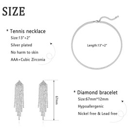 Luxval Tennis Necklace Jewelry Set for Women Rhinestone Earrings Dangling for Women Jewelry Set with White AAA Cubic Zirconia,Bridal Jewelry Set for Wedding