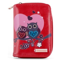kukubird Owl Couple in Love Pattern Medium Faux Leather Purse Clutch Wallet-Red