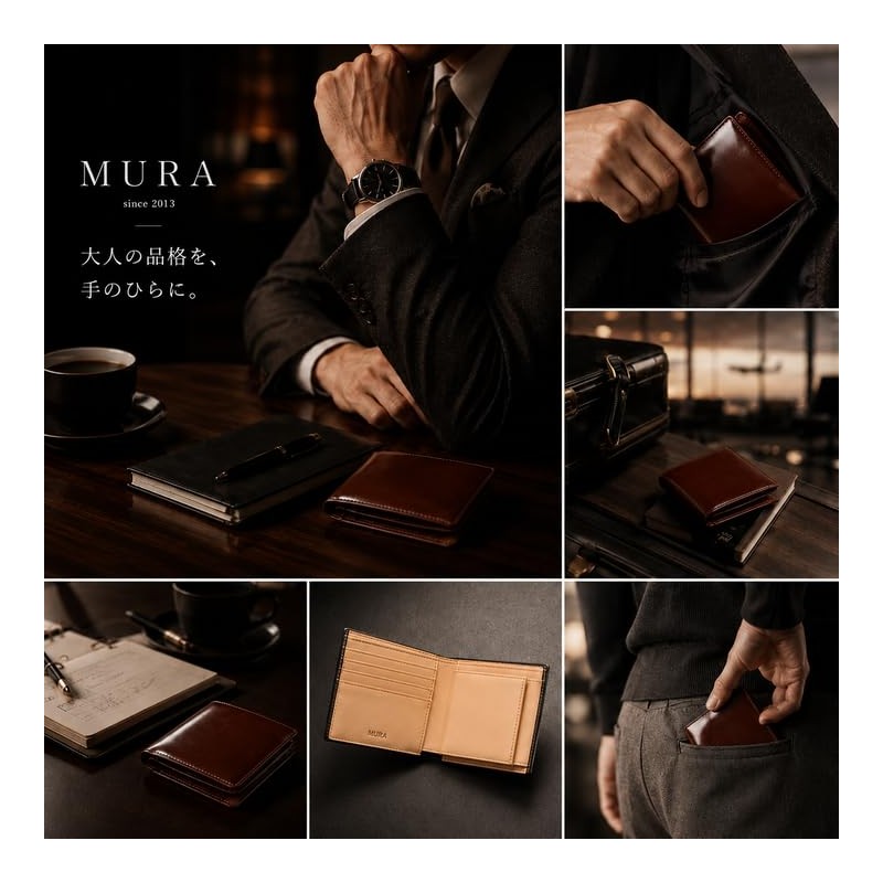 Mura Men's Bifold Wallet, Genuine Leather, Coin Pocket, Skimming Prevention