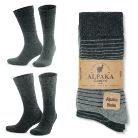 GoWith 1-2 Pairs of Alpaca Wool Socks Men Women Unisex Thermal Crew Socks for Hiking Work Outdoor 35-38, 39-42, 43-46
