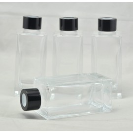 Simoutal Set of 4 Rectangle Glass Reed Diffuser Bottles, Empty Scented Oil Container (150ml, Black Cap)