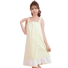 Ishihara liacceai Women's Bathrobe, Ruffle, Super Fluffy, For Adults, Terry Fabric, Water Absorbent, Quick Drying, Bathing, Pool, Hot Springs, Gym, Travel, Towel, Dress, Senior Camisole, Switchable,