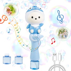 Bubbles for Kids,Cute Cartoon Blue Dolphine Automatic Bubble Wand,USB Rechargeable Bubble Machine,with 2 Bubble Solutions,Music,LED Light,Electric Bubble Maker Toys Party Wedding Gifts for Boys Girls