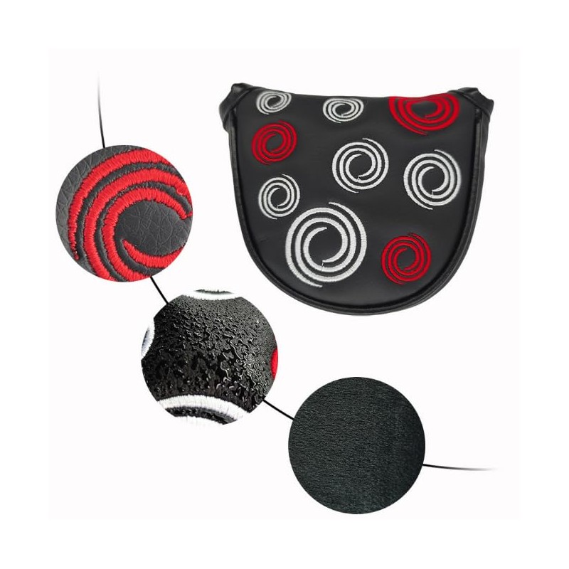 Black Magnetic Putter Head Covers, Mallet Putter Headcover With Circle