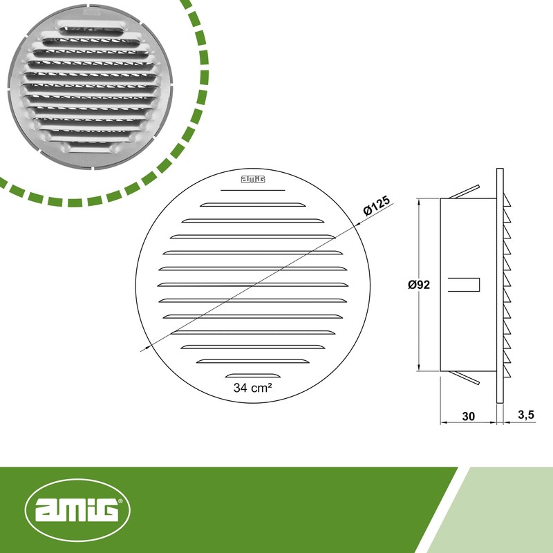 Amig - Round Aluminium Grille with Mosquito Net - Ventilation