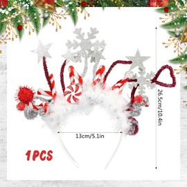 Christmas Headband, LED Christmas Hair Accessories, Christmas Headpiece for Children and Adults, Silver Green Glitter Headband Christmas with Feathers for Holiday Parties, Masquerades, Carnival