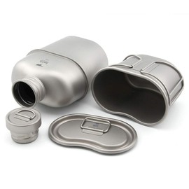 Keith Army Style Water Bottle Canteen Sport Camping Travel Hiking Canteen Ultralight Titanium Bottle (Kettle 1100ml+ Canteen 700ml)